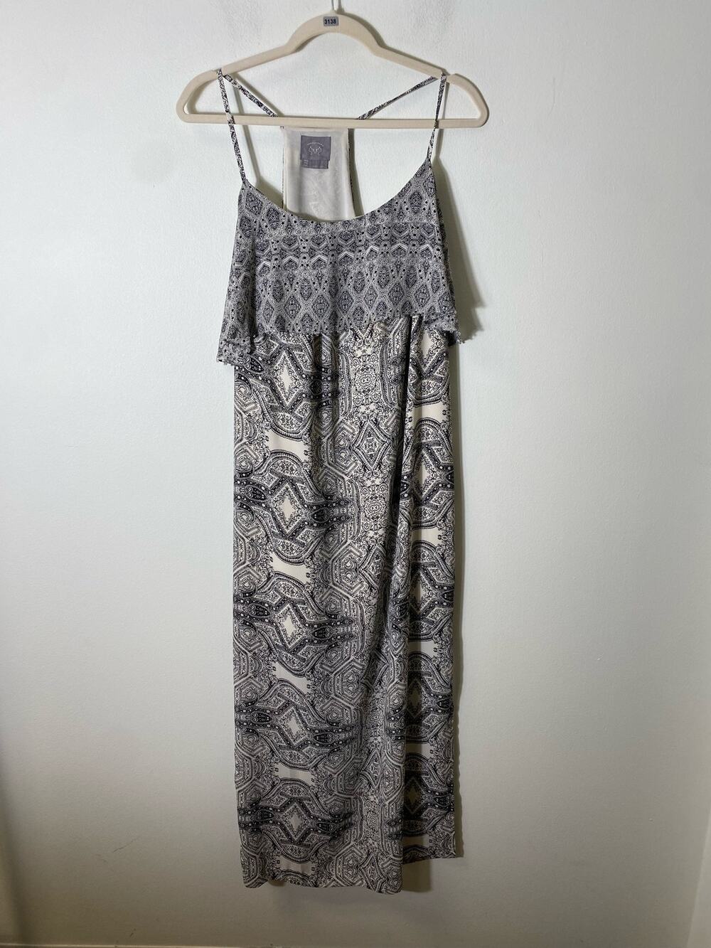 VanessaVirginia Off White Black Print Long Dress Sz 12
